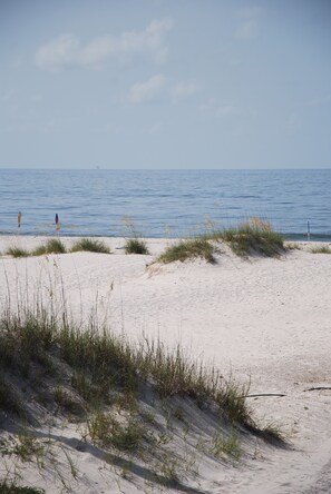 View of the beach from front porch - beautiful white sand and the Gulf of Mexico