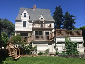 Fenced backyard and decks