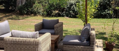 Wicker furniture on the deck