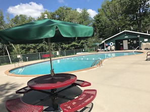 Outdoor heated swimming pool usable from Memorial Weekend to Labor Weekend.