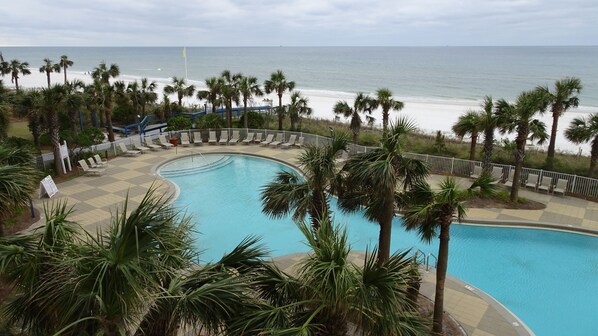 View of the Gulf and the Sterling Beach pool from our balcony