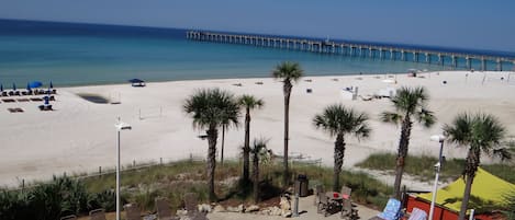 View of the west pool, beach and City Pier from our balcony