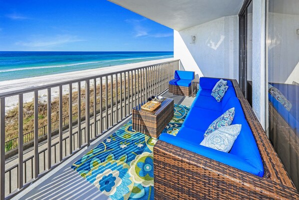 Beautiful new Sunbrella sectional for napping and watching sunsets. 