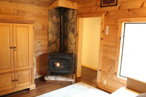 Sitting room with gas stove