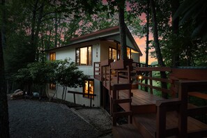 front of the house at night