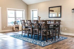 Large open floor plan, including dining area.