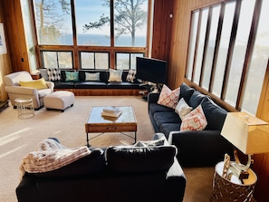Living room. Shinnecock Bay and Atlantic Ocean view