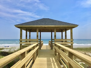 2 gazebos with seating on property.