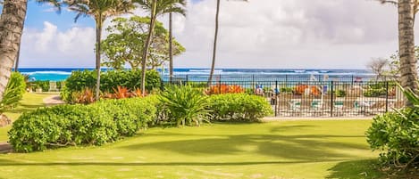 Lanai with beautiful ocean and pool views