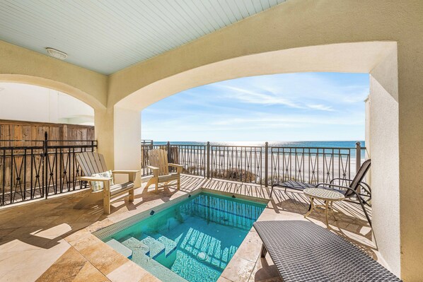 Escape to the Beach but Don't Forget the Splash Pool for Cooling Off!  Can be Heated in Cooler Season.  Outdoor Shower & Propane Grill Located on this Level.
