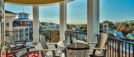 Spacious balcony overlooking events plaza