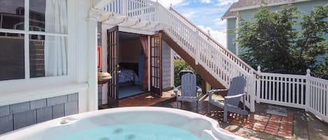 patio & hot tub - Private deck includes Stainless BBQ, wooden adirondack chairs , upper deck & hot tub.