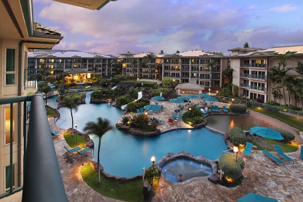 Enjoy evenings at one of the largest pools on Kauai