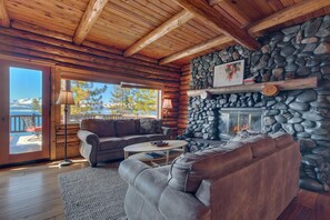 Living room with wood burning fireplace - Living room with wood burning fireplace