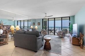 Living room with oceanfront view