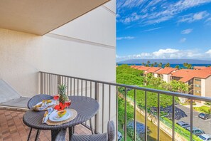 lanai with ocean and mountain views
