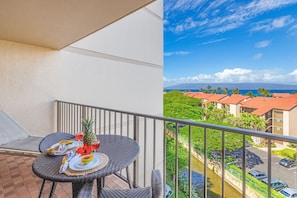 lanai with ocean and mountain views