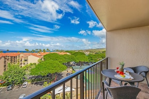 lanai with ocean and mountain views