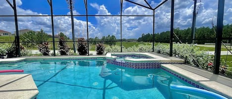 Pool and Spa area. No rear neighbours and Conservation area views to the side.