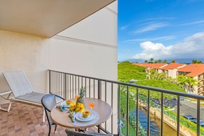 lanai with ocean and mountain views