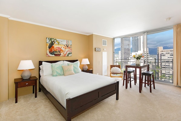 Comfy Studio with Mountain and City Views