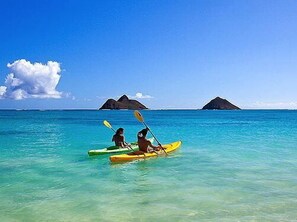 Kayaking off of beautiful Kailua Beach, a 7 minute drive away, free parking