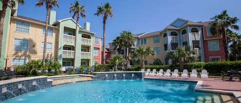 Fountain pool located by the condo heated during the cooler months.