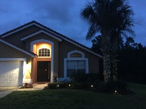 Front of the house at night