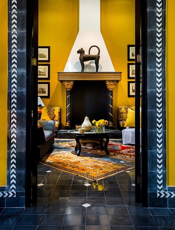 the fireplace in the Livingroom with a Mexican Jaguar