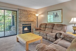 Cozy gas fireplace for those chilly seasons and private balcony