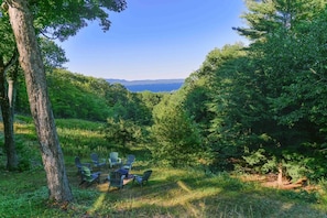 Outdoor Fire Circle with view of lake and mountains
