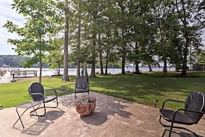 View from patio towards dock and lake