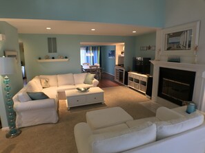 Comfy iving room with 50" HDTV with premium DirecTV, board games, and books 