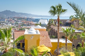 View coming down stairs from pool level, note Gecko on the Villa.