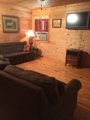 Comfortable yet rustic cabin interior