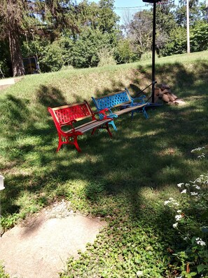4 park benches in Fire pit area for relaxing. 
FREE wood for Fire-Pit Ring
Park 
