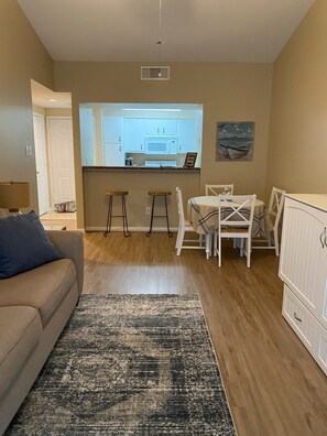 View of living room and kitchen table 