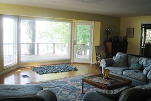 Living room with wrap around deck