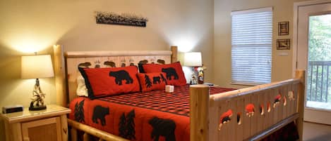 Enjoy a relaxing night's sleep on the comfy log king size bed!  