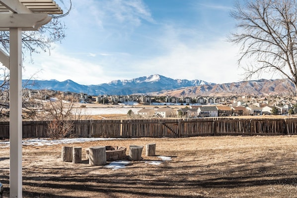 An older photo that captures the view. The fire pit now has Adirondack chairs.