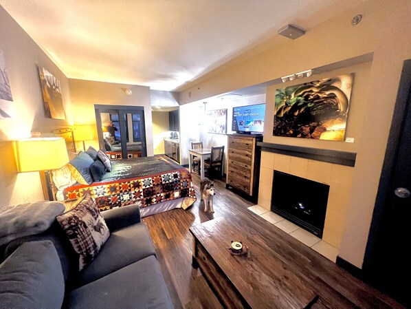 Relax in front of the fire after a wonderful day outdoors.
