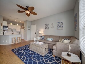 Lots of seating space in living area, island & additional dining area