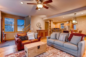 View of the kitchen from the living area.