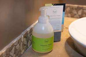 Supporting local while helping our environment, we use luxurious soaps and shampoos from the Rocky Mountain Soap company.