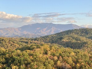 View of the National Park and Mt Le Conte from the lower deck