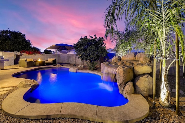 Take a swim in this heated waterfall pool after a full day of adventure!