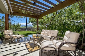 Comfy private lanai along the golf course