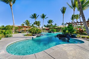 Luxury style pool and spa steps from the villa