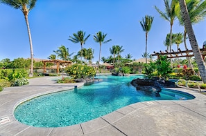 Luxury style pool and spa steps from the villa