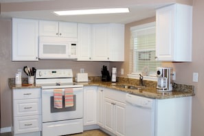 White kitchen with new cabinets and granite
